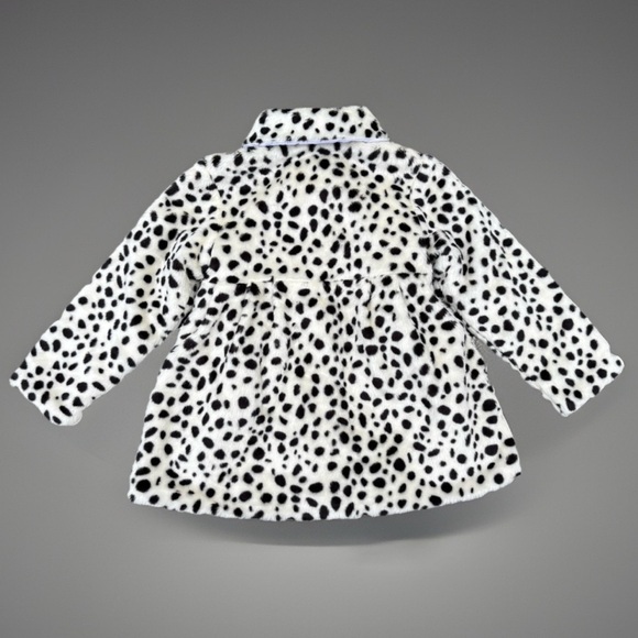Lullah Bette Girls Dalmatian Print Faux Fur Coat Size 9-10 Red Satin Lining - Picture 3 of 4